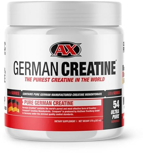 German Creatine - Micronized Creatine Monohydrate Powder, 99.99% Pure Creapure for Muscle Growth, Strength & Performance, Supports Muscle Recovery, 3rd Party Tested, Unflavored - 270g (54 Servings)