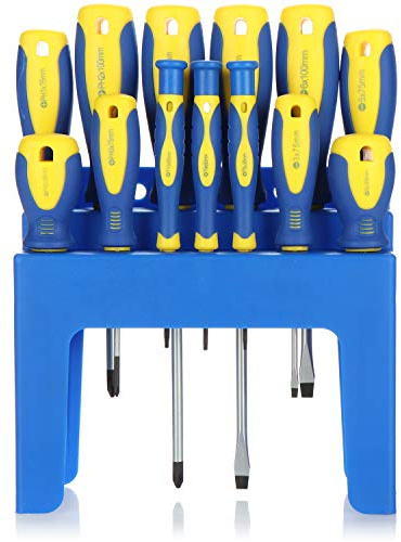 COM-FOUR® 13-tlg Schraubendreher Set mit magnetischer Spitze | Schraubenzieher in verschiedenen Größen - Schlitz - Kreuzschlitz - Feinmechaniker Schraubendreher - Bit-Set