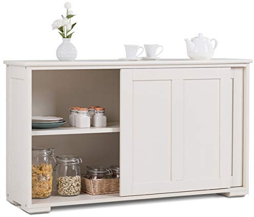 DORTALA Buffet Sideboard Cabinet, Wood Kitchen Storage Cabinet w/Sliding Door and Shelf, Entryway Storage Cabinet Pantry for Dining Room, Living Room, Kitchen, Hallway, Brown