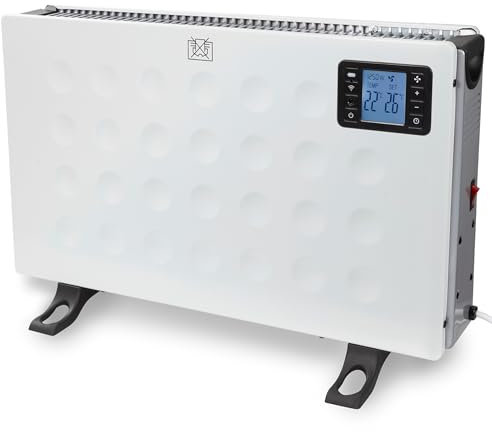 Perel Calefactor convector inteligente 2000W con 3 niveles de calor, termostato, IP20, protección contra sobrecalentamiento, portátil con mando a distancia y control Tuya app, para habitaciones hasta