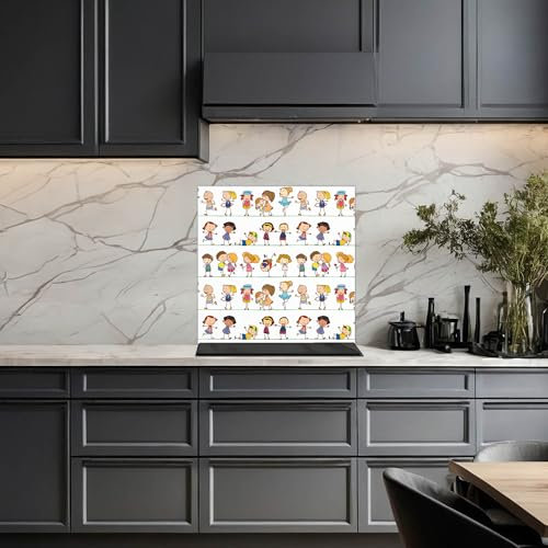 banjado Küchenrückwand Glas ohne Bohren 40x40cm – Glasrückwand Küche mit Motiv Kinder/Spritzschutz Küchenrückwand Glas/selbstklebende Küchenrückwand Platte - magnetisch & beschreibbar