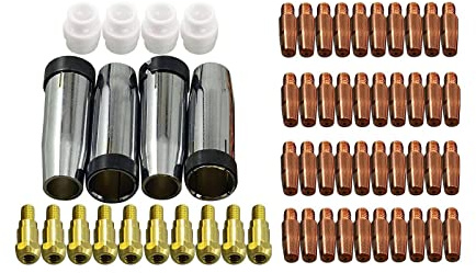 RIVERWELD MIG MAG Kontaktspitzen M6 1,0 mm 140.0242 & 0,9 mm 140.0169, konische Becher-Gasdüse 145.0080, Spitzenträger 142.0003, Sortiment-Kit für 24KD MB24 CO2-Schweißbrenner 59 Stück