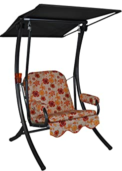 Angerer Freizeitmöbel GmbH Hollywoodschaukel 1-Sitzer Primero - Gartenschaukel Made in Germany - Schaukel zum Sitzen und Entspannen - einfache Montage (Beige-Rot-Orange geblümt)