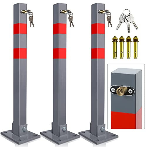 Gimisgu Lot de 3 poteaux de stationnement pliables, robustes et stables - Barrière de parking avec 3 clés