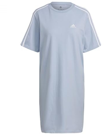 adidas Donna Essentials 3-Stripes Single Jersey Boyfriend Tee Dress, Wonder Blue/White, XS