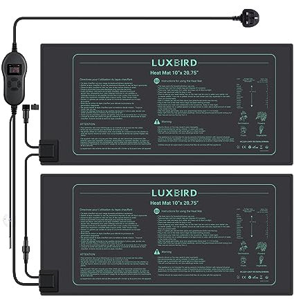 LUXBIRD 2 Pack Seedling Heat Mats with Digital Thermostat Controller, 10 x 20.75 Waterproof Plant Heating Mats Combo, for Seed Starting, Germination, Hydroponics, Brewing, Breeding, Greenhouses