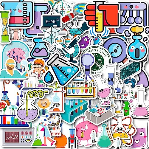 50 Pcs Funny Laboratory Science Stickers for Kids Teens Students Teachers, Science Experiment Waterproof Vinyl Stickers & Chemistry Decals for Laptop, Water Bottle, Notebook, Science Classroom Decor