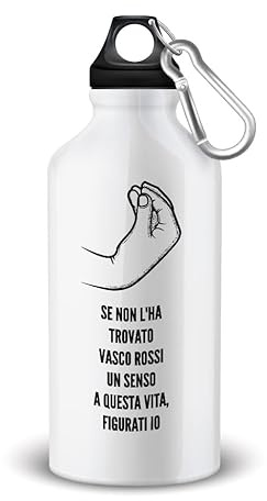 Lol t-shirt Borraccia in Alluminio - Se non l'ha Trovato Vasco Rossi Un Senso a Questa Vita Figurati Io - Capacità 500 ml con Tappo a Vite Moschettone e Chiusura Ermetica - Grafiche Divertenti