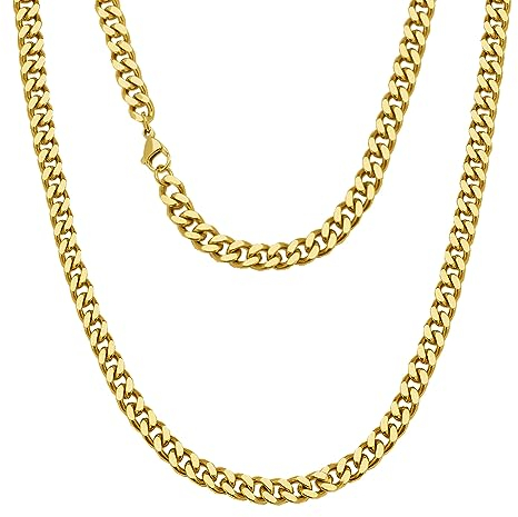 Viwind kette Herren Klassische Kubanische Halskette titanium steel material 5/7/9/11mm Silber/18k Gold Cuban Link Chains Hip Hop Ketten 45-55cm Wählbar,Geschenke für Unisex (50cm, Gold-7mm)