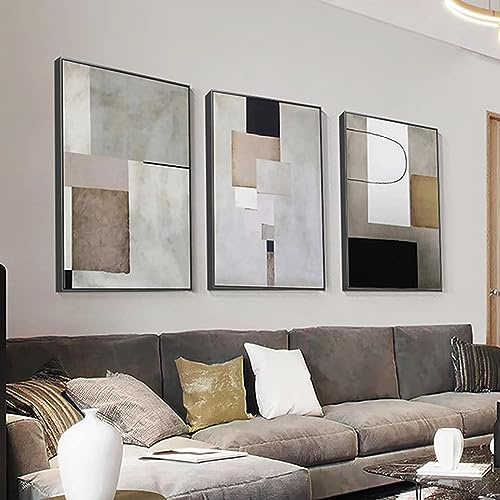 HEHGVCF Wandbilder Schwarz Braun Grau Geometrische Leinwand Bilder Abstrakt Geometrische Grau Poster und Drucke Wandkunst Bild für Wohnzimmer Deko Ohne Rahmen (B,60 x90cm)