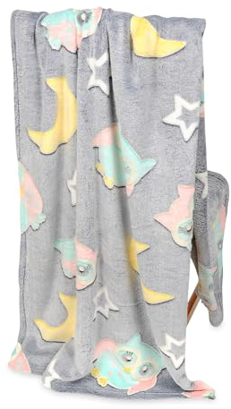 FEBE Kuscheldecke Kinder Leuchtend im Dunkeln Eule 150x200 Flauschige Weiche Kinderdecke Kinderbettdecke Mädchen Jungen Glow Blanket