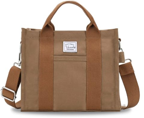 VASCHY Bolso Universidad Mujer, Bolso Tote 5.5L/13L Bolso Bandolera Lona Bolso Profesora para Clase con Cremallera Bolso Shopper Casual Bolso de Hombro para Trabajo Compras Viajes Escuela