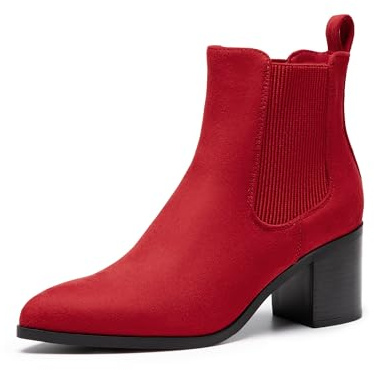 DREAM PAIRS Botines Chelsea para Mujer, Botas de Moda con Punta Puntiaguada y Tacón de Bloque para Dama