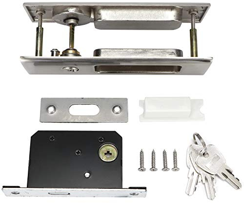 Hztyyier Set Serratura per Porta Scorrevole Kit Maniglia per Serratura per Porta Scorrevole in Lega di Zinco per Porte in Legno Porte (Porta scorrevole a gancio singolo quadrato argento