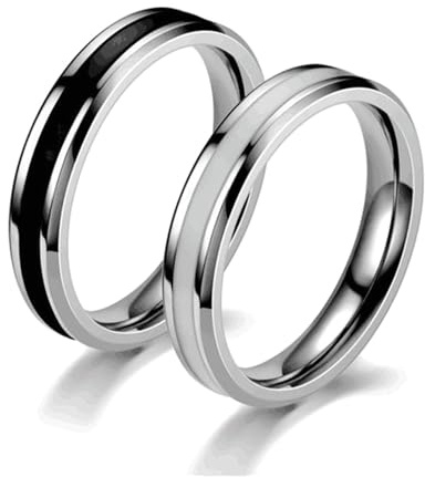 Daesar Freundschaftsringe Edelstahl, Verlobungsringe Paar 4MM mit Epoxid Partnerringe Personalisiert Pärchen Ringe für 2 Weiß Gr.48 (15.3)& Schwarz Gr.63 (20.1)