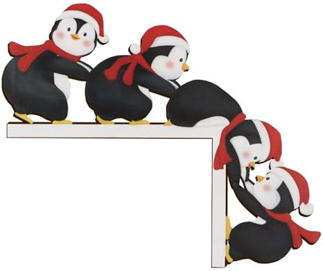 GEBETTER Penguin Wooden Christmas Door Decor - Cartoon Penguins Pattern - Door Frame Corner Decorations - Wooden Craft - Christmas Home Decor