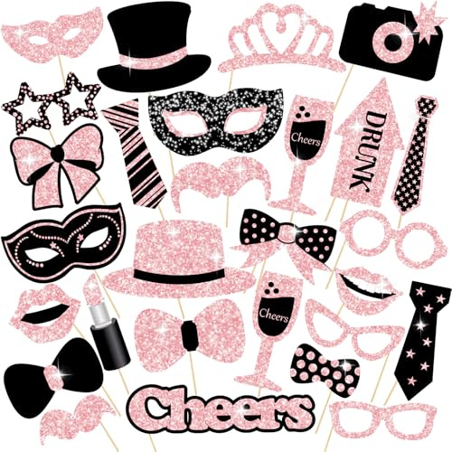 30 Stück Foto Requisiten, Fotobox Accessoires, Party Foto Booth Requisiten Dekoration für Hochzeit, Halloween, Weihnachten, Tischdeko Geburtstag, Karneval, Silvester Deko, Party Dekoration Zubehör