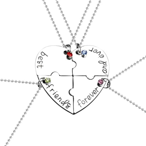 AFCJLTO Collane Amicizia 4 Pezzi Per Sempre Migliori Amici Ragazze - Ciondolo Catena Regali Perfetti di Compleanno (Argento)