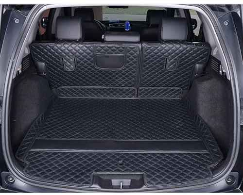 Protège-dos de siège et tapis de coffre pour CR-V 2017-2022 Hybride - Tapis de coffre en cuir toutes saisons pour accessoires CR-V - Noir avec coutures noires