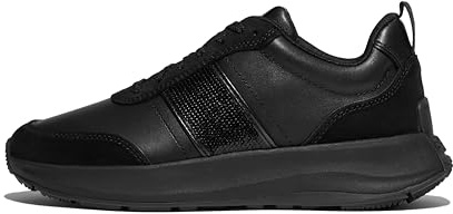 Fitflop F-Mode Flow - Tenis Planos de Gamuza y Cuero con Lentejuelas para Mujer, Todo Negro., 39 EU