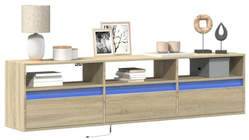 ShGaxin 3307942 Meuble TV mural avec LED en chêne Sonoma 180 x 31 x 45 cm, table TV, meuble TV, meubles de salon, table de salon TV
