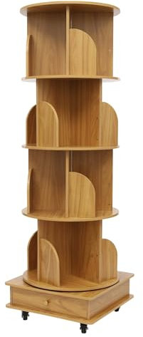 HPDTZ Drehbares Bücherregal mit 4 Etagen aus Holz auf Universrädern für Bücher Aufbewahrung Modernes Regal für Wohnzimmer Büro Arbeitszimmer 35kg Tragfähigkeit (Walnuss)