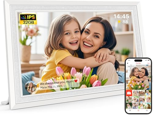 Frameo 10.1 Digital Picture Frame, Smart WiFi Digital Photo Frame with 1280x800 HD IPS Touch Screen 32GB Memory Auto-Rotate Wall Mounted, Share Photos/Videos from Phone Anywhere(White)