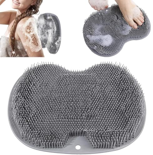 GXGM Cepillo de masaje de baño de silicona, alfombrillas para lavar pies, estropajo para pies y espalda, limpieza de alfombras de masaje para exfoliar, circulación sanguínea, gris claro, 1 pieza