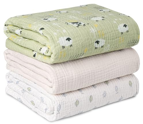 Muslin Swaddle Blankets for Newborn, 3 Pack Breathable Soft Receiving Blanket, Large 38 x 40 inches Swaddle Wrap Burping Clothes Diapers, Essentials Infant Shower Items, Toddler Gift (Cute Farm)