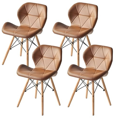 Set di 4 sedie da pranzo moderne scandinave spesse con seduta imbottita in poliuretano, gambe in legno di faggio, perfette per cucina e sala da pranzo, colore marrone
