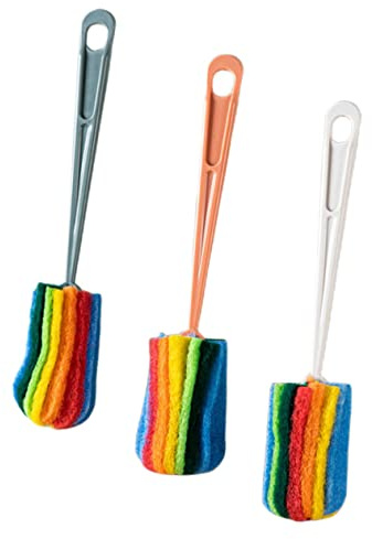 Homoyoyo Long Handled Shower Cleaning Brush Comfortable Abs Handle Scouring Pad 3pcs Set Efficient Household Bottle and Cup Cleaning Space Saving Design Random Color