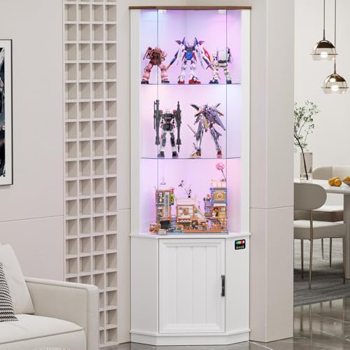 Gurexl Corner Display Cabinet with 24 Colors Dimmable for Bedroom,White