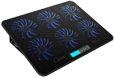 PUNELE Laptop Cooling Pad Laptop Radiator Stand Laptop Cooler for 18 Inch with 6 High Speed Mute Fans 5 Level Adjustable Ergonomic Design Portable Metal Net (Smart LCD Displays Mute)