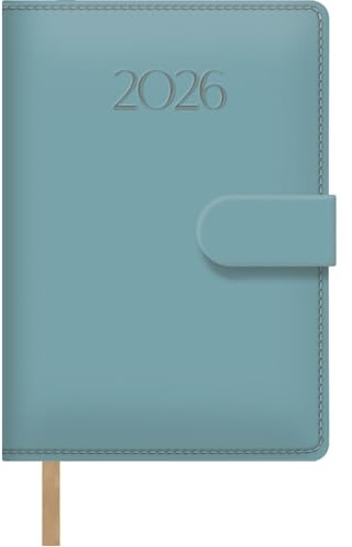 Dohe - Dagbok 2026 – Sida dag, storlek 12,5 x 18 cm, mjukt PU-läder omslag, magnetstängning med klaff, bokmärken, 12 månader januari till december, årlig spansk planerare - vacker grön