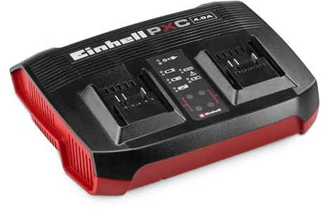 Original Einhell Ladegerät Power X-Twincharger 4A Power X-Change (18 V, gleichzeitiges Laden von 2x 18 V Akkus, Akkuüberwachung, Lademanagementsystem, Refresh-Modus)