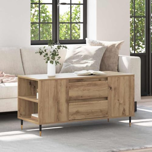 RMIHSJG Mesa de Café with Drawer Roble Artisan Mesa de Centro con Cajones y Almacenaje, Estilo Moderno y Estable 102 x 44.5 x 50 cm
