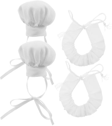 HAWILLOSCH 2 Sets Chef Hat Tiny Miniature Hats for Dolls Miniature Dolls Supplies Cooking Cap Decorative White
