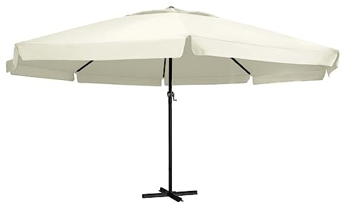 Parasol de plage - Avec mât en aluminium - 600 cm - Blanc sable - Pour balcon, jardin et terrasse