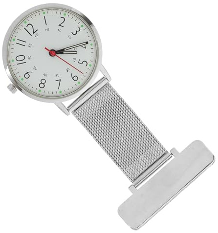Healeved Reloj de Enfermería Clip de Metal Inoxidable Plateado, Reloj de Solapa Colgante para Enfermeras Profesional, Resistente y Preciso para Uso Hospitalario