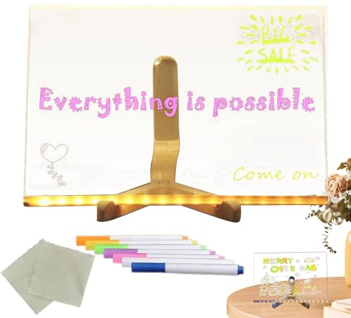 Lavagna per appunti a LED con colori per bambini, in acrilico a LED, cancellabile a secco, tavolo da disegno in acrilico illuminato per bambini, multifunzione, per appunti luminosi