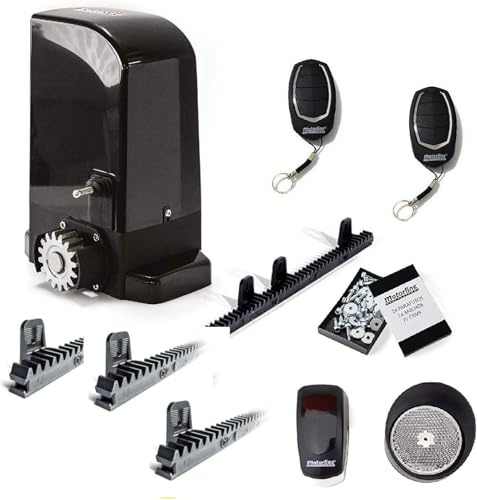 Kit completo Motorline Bravo 500 motor corredera profesional para automatizar puertas y cancelas correderas de hasta 500 kg de peso, con accesorios de calidad profesional y manual en español.