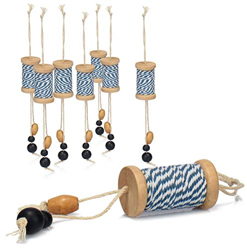 com-four® Hängedeko mit Holzperlen - Deko zum Aufhängen in maritimen Farben - dekorative Aufhänger in blau, weiß - Fensterdeko (8 Stück - 22 cm)