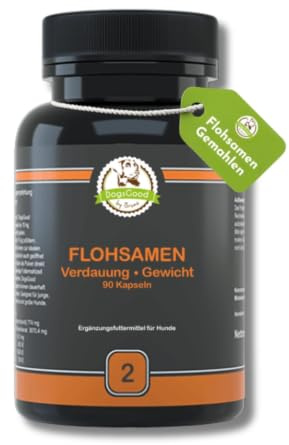 Flohsamen gemahlen für Hunde - 90 Kapseln für bis zu 3 Monate Vorrat | Bei Problemen mit der Analdrüse sehr positiv , natürlicher Ballaststoff als die gesunde Alternative zu Gemüse und Obst