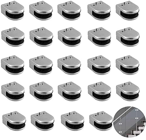 24 Stück Glashalter 6-8mm 304 Edelstahl Glasklemmen Set für Balustrade | Verstellbare Glasclip Glashalterung Glasscheibenhalter Treppengeländer Balkon Handläufe Halter Glasscheiben
