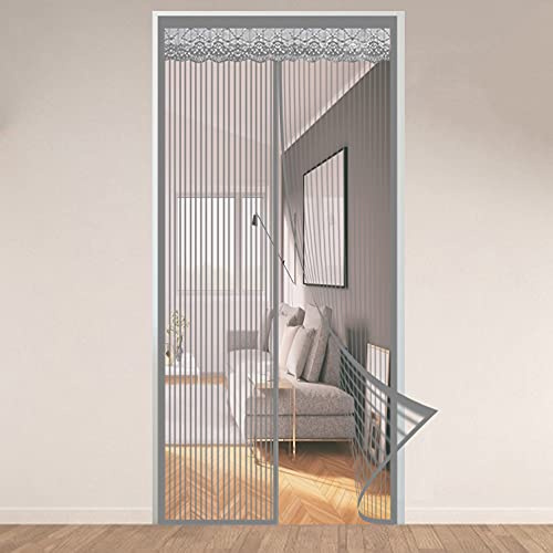 Magnetic Screen Door Curtain, 100x245cm Mosquito Bug Protection Insect Net Door Auto Closer Magnet, for Front Door and Living Room and Kids Pets, Gray A