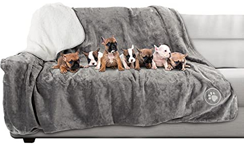 Waterproof Reversible Dog Blanket 60x70 Inches for Couch Bed Car – Soft Sherpa Fleece Pet Throw Furniture Protector Cover - Washable Pet Blanket for Dogs Cats Home Décor by PETMAKER (Gray)