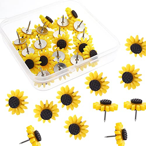 Molain Push Pins, 20 Pieces Sunflower Thumbtacks Decorative Tacks and Push Pins Cork Board Tacks for Photos Wall Drawing PaperBulletin Boards Cork Boards Offices Schools Thumb Tacks