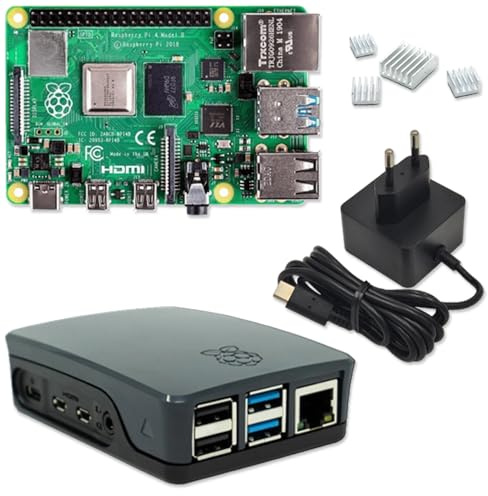 Raspberry Pi 4 4GB Starter-Kit schwarz | 5V 3A USB-C Netzteil | Gehäuse | Kühlkörper | Raspberry Pi 4 Model B 4 GB RAM