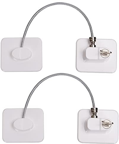 FLYAMAPIRIT Kindersicherheitsschlösser Kühlschrank Türschloss Gefrierschrank Riegel 2 Stück selbstklebende Kühlschrank Restrictor Schlösser mit Schlüsselkabel für Kindersicherheit