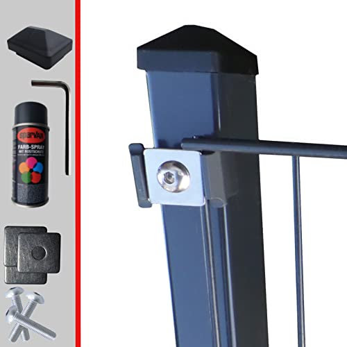 Doppelstabmattenzaun Komplettset 6/5/6mm in Anthrazit RAL7016 – Stabmattenzaun Gartenzaun - Pfosten mit Klemmhalter und Zubehör Zaunhöhe: 1230 mm Zaunlänge: 5 m